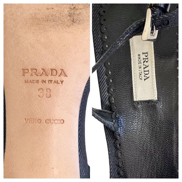 Prada denim ankle strap heeled sandal with black beading, size 38 EU - Picture 15 of 15
